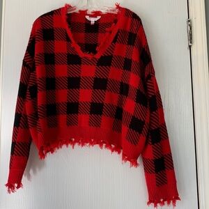 No Boundaries v neck Buffalo plaid sweater